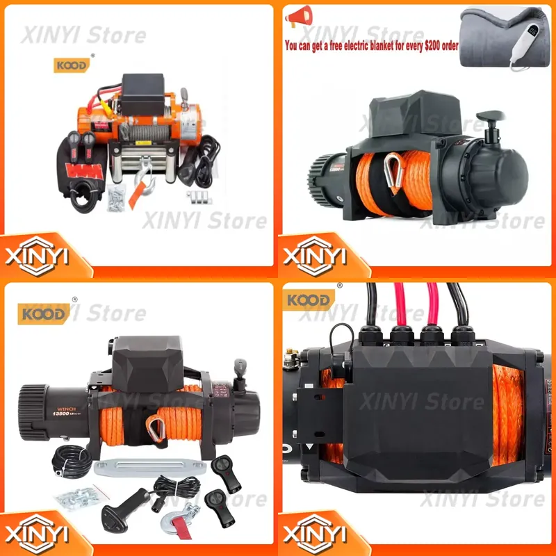 Winch 12000Lb Synthetic Rope - KOOD for 4x4 Recovery 24V Electric