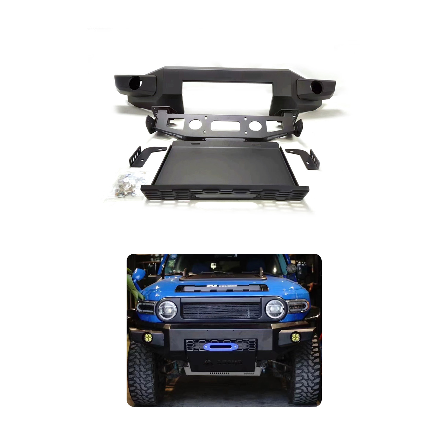 Textured black front bumper wi - Winch Bumper Mount Plate recension och pris